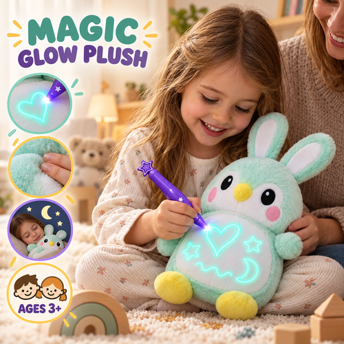 Doodlefur Magic Glow Plush for ages 3+ with light drawing pen